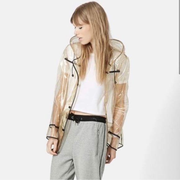 Iconic Gold Glitter Transparent Rain Jacket Coat Topshop - Picture 2 of 7
